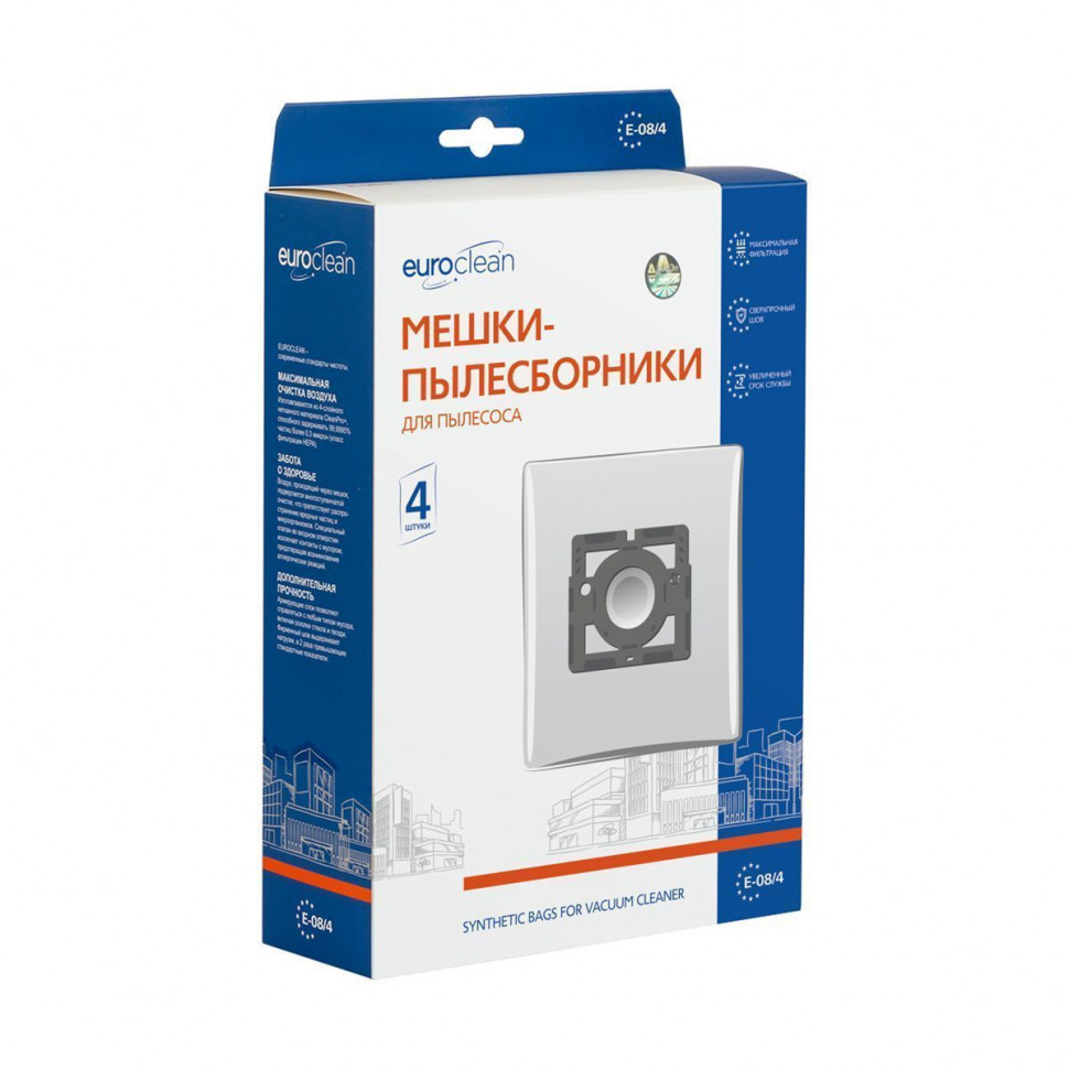 Мешки-пылесборники для пылесосов LG, LIV, Rolsen синтетические, 4 шт, Euroclean , E-08/4NZ