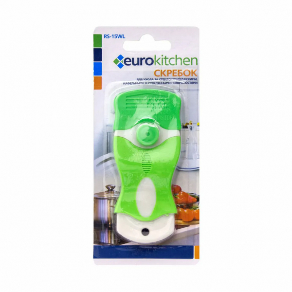 Скребок Eurokitchen для чистки стеклокерамики, белый/салатовый, RS-15WLNZ